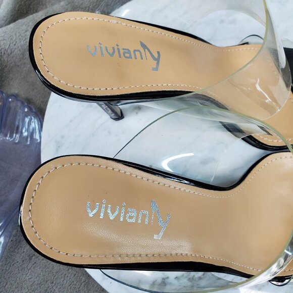 Vivianly Shoes Womens Size 9 Sexy Clear High Heels Transparent Strap Mules - Picture 3 of 10